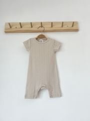 Ajurlu Taş Rengi Organik Modal Romper Tulum