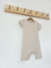 Ajurlu Taş Rengi Organik Modal Romper Tulum