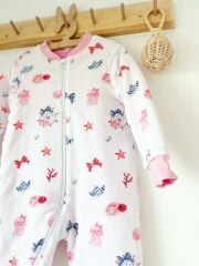 Beyaz Pembe Ahtapot Pamuklu Bacaklı Çocuk Uyku Tulumu