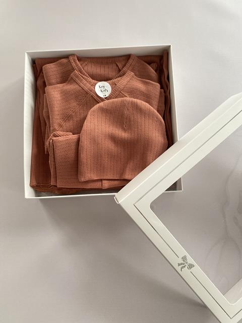 Jakarlı Kiremit Organik Modal 5'li Hastane Çıkışı Seti Newborn(0-3 Ay)
