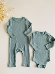 Koyu Mint Fitilli Modal Uzun Tulum