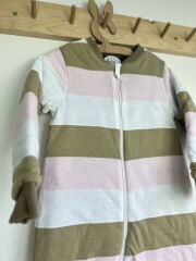 Pembe Bej Çizgili Pamuklu Bacaklı 2.5 tog Çocuk Uyku Tulumu