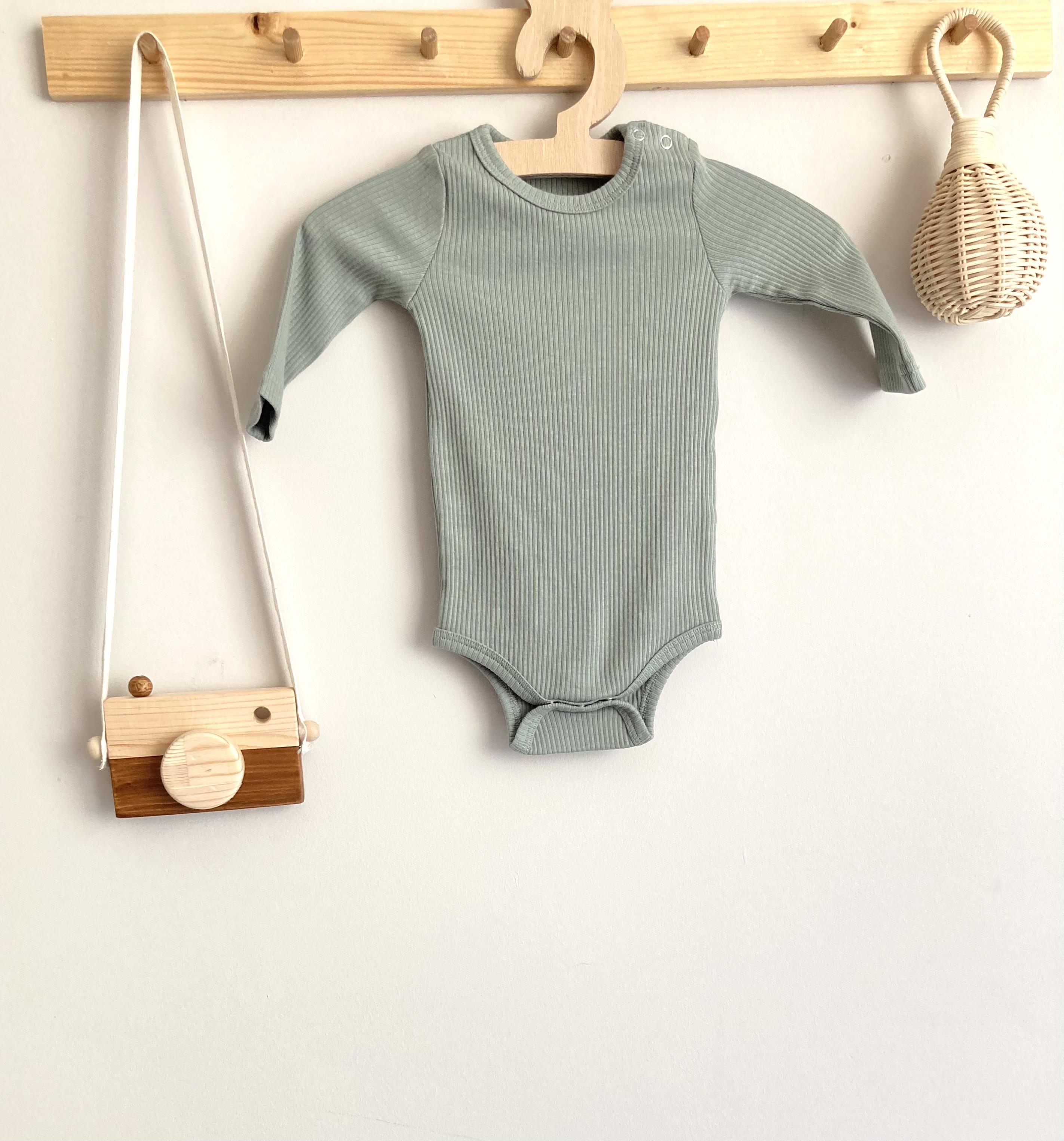 Yosun Yeşili Organik Modal Fitilli Uzun kollu Body