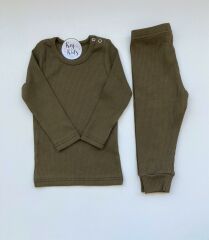Asker Yeşili Fitilli Modal Pijama Takımı
