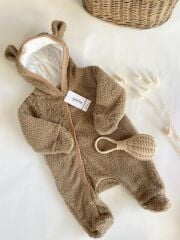 Welsoft Bebek Kışlık Bej Tulum Dış Giyim Kalın Unisex 0-3 / 18 Ay Premium Peluş Uyku Tulumu