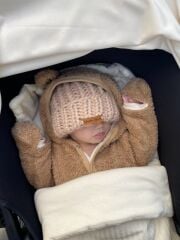 Welsoft Bebek Kışlık Bej Tulum Dış Giyim Kalın Unisex 0-3 / 18 Ay Premium Peluş Uyku Tulumu