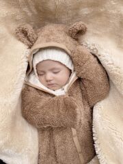Welsoft Bebek Kışlık Bej Tulum Dış Giyim Kalın Unisex 0-3 / 18 Ay Premium Peluş Uyku Tulumu 6-9 Ay