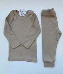 Bej Fitilli Modal Pijama Takımı