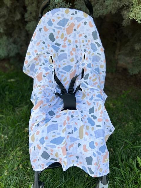 Puset içi Mavi Terazzo Organik Müslin Örtü