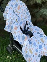 Puset içi Mavi Terazzo Organik Müslin Örtü