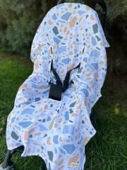 Puset içi Mavi Terazzo Organik Müslin Örtü