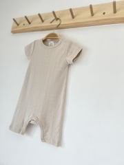 Ajurlu Taş Rengi Organik Modal Romper Tulum