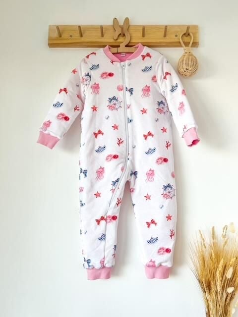 2 Yaş / 3-4 Yaş Beyaz Pembe Ahtapot Pamuklu Bacaklı Uyku Tulumu – Rahat Hareket, Sıcacık Uyku
