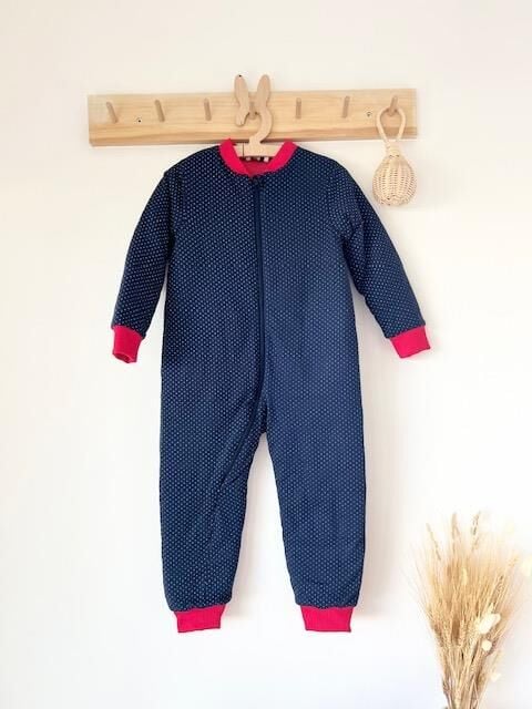 12–24 Ay Lacivert Puantiyeli Pamuklu Bacaklı Uyku Tulumu – Rahat Hareket, Sıcacık Uyku (12-24 Ay)