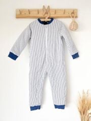 1-6 Yaş Beyaz İnce Dikey Çizgili Pamuklu 2.5 TOG Kışlık Bacaklı Uyku Tulumu – Nefes Alan Kumaş