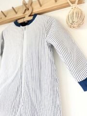 1-6 Yaş Beyaz İnce Dikey Çizgili Pamuklu 2.5 TOG Kışlık Bacaklı Uyku Tulumu – Nefes Alan Kumaş