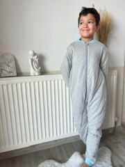 1-8 Yaş Gri Melanj Pamuklu 2.5 TOG Kışlık Bacaklı Uyku Tulumu – Nefes Alan Kumaş