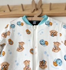 5- 6 Yaş Mavi Beyaz Köpek Pamuklu 2.5 TOG Kışlık Bacaklı Uyku Tulumu – Nefes Alan Kumaş 5-6 Yaş