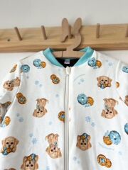 5- 6 Yaş Mavi Beyaz Köpek Pamuklu 2.5 TOG Kışlık Bacaklı Uyku Tulumu – Nefes Alan Kumaş 5-6 Yaş