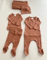 Jakarlı Kiremit Organik Modal 5'li Hastane Çıkışı Seti Newborn(0-3 Ay)