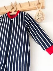 Lacivert Beyaz Çizgili Pamuklu Bacaklı Çocuk Uyku Tulumu