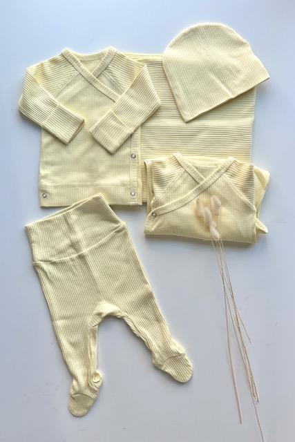 Sarı Fitilli Organik Modal 5'li Hastane Çıkışı Seti Newborn(0-3 Ay)