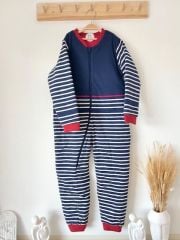 Lacivert Kolları Çizgili Pamuklu Bacaklı Çocuk Uyku Tulumu