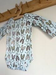 Tavşan Kulak Mavi %100 Organik Pamuklu Unisex Kız Bebek Body Zıbın