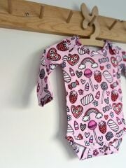 Lolipop Marshmellow Pembe Renkli %100 Organik Pamuklu Kız Bebek Body Zıbın