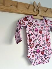 Lolipop Marshmellow Pembe Renkli %100 Organik Pamuklu Kız Bebek Body Zıbın