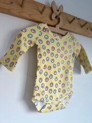 Gülen Yüz Sarı %100 Organik Pamuklu Unisex Bebek Body Zıbın