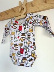 Nutella Kruvasan Desen Lila %100 Organik Pamuklu Unisex Bebek Body Zıbın