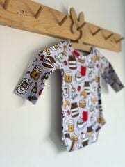 Nutella Kruvasan Desen Lila %100 Organik Pamuklu Unisex Bebek Body Zıbın