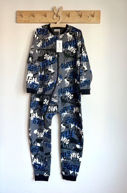 Gri Siyah NYC  %100 Pamuklu Fermuarlı 8 Yaş 10 Yaş 12 Yaş Büyük Beden 1 tog Çocuk Uyku Tulumu Çocuk Pijaması