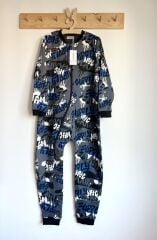 Gri Siyah NYC  %100 Pamuklu Fermuarlı 8 Yaş 10 Yaş 12 Yaş Büyük Beden 1 tog Çocuk Uyku Tulumu Çocuk Pijaması