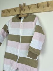 Pembe Bej Çizgili Pamuklu Bacaklı 2.5 tog Çocuk Uyku Tulumu