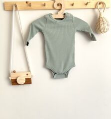 Yosun Yeşili Organik Modal Fitilli Uzun kollu Body