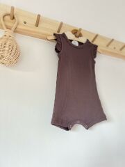 Koyu Mor Fitilli Fırfırlı Askılı Romper Organik Modal Tulum %50 Modal %50 Pamuk