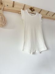 Ajurlu Ekru Fırfırlı Askılı Romper Organik Modal Tulum %50 Modal %50 Pamuk